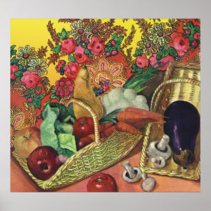 Poster Aliments Biologiques, Légumes de Jardin, Fleurs en