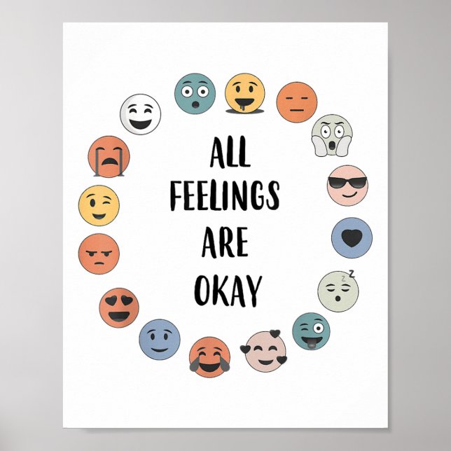 Poster All Feelings Are Okay School Teacher Psychologist  (Devant)