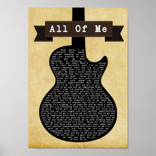 Poster All Me Black Guitar Chanson Lyric Wall Art Imprime