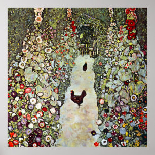 Poster Allée de jardin avec des poules, Gustav Klimt, Art