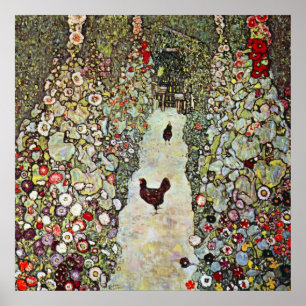 Poster Allée de jardin avec des poules, Gustav Klimt, Art