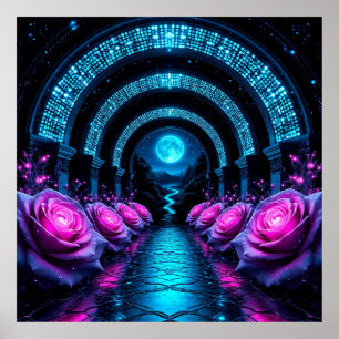 Poster Allée Florale Magique avec Roses Lumineuses