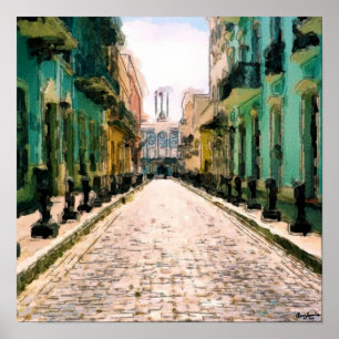 Poster Allée Turquoise - Aquarelle Sketch Signé