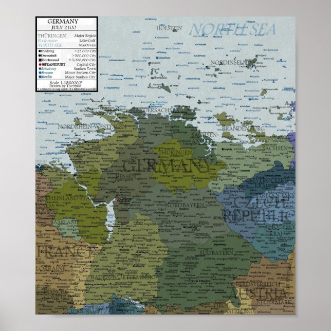 Poster Allemagne - Hausse de 100 m du niveau de la mer (Devant)