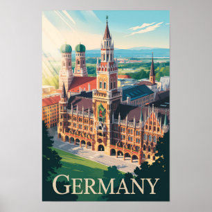 Poster Allemagne Munich Illustration Voyage Art Vintage