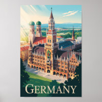 Allemagne Munich Illustration Voyage Art Vintage