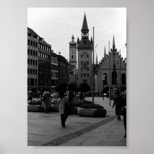 Poster Allemagne vintage Église de Munich Marienplatz
