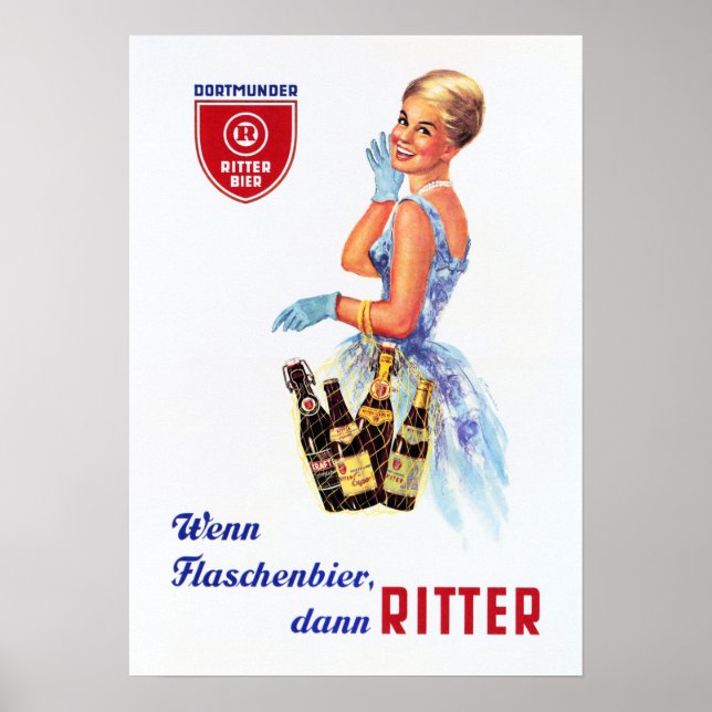 Poster Allemand Dortmunder RITTER BIER Rétro Beer Advert (Devant)