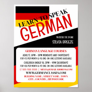 Poster Allemand Drapeau, Allemand Cours de Langue Publici