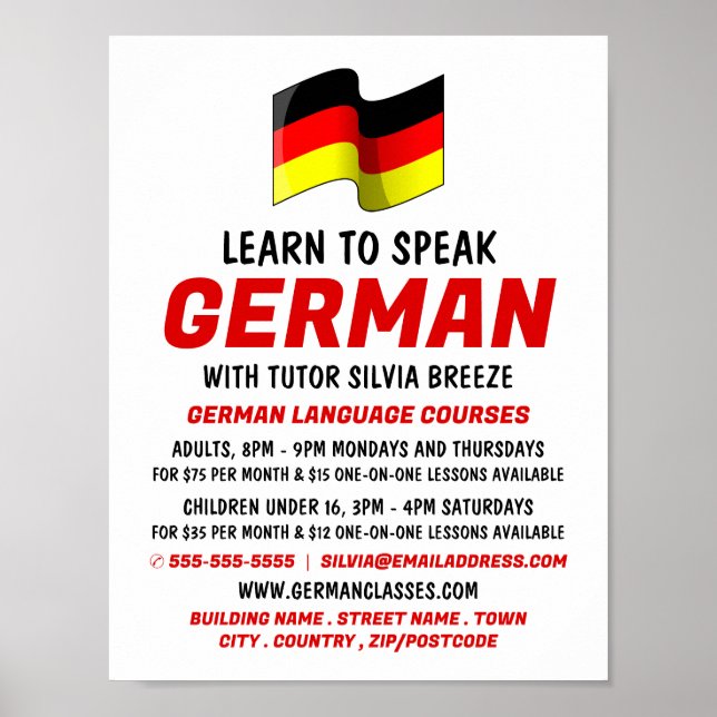 Poster Allemand Drapeau Conception, Allemand Cours de Lan (Devant)