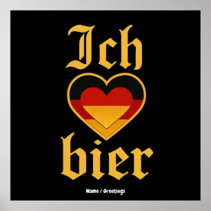 Poster Allemand Ich Heart Bier Oktoberfest Funny Bavarian