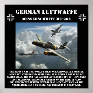 Poster Allemand Messerschmitt ME-262 Jet - Seconde Guerre