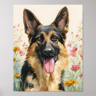 Poster allemand Shepherd Aquarelle Portrait - mign