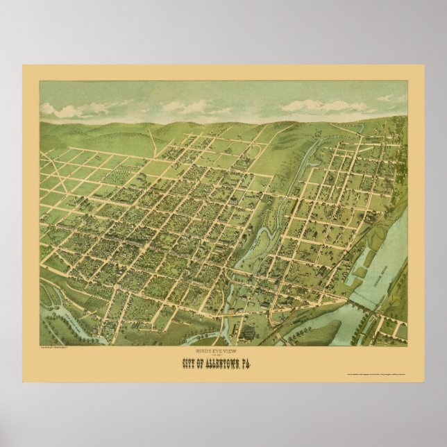 Poster Allentown, PA Carte panoramique - 1879 (Devant)