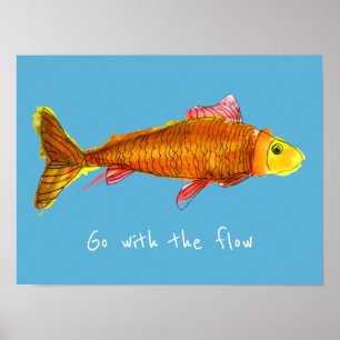 Poster Aller avec le flux mignon poisson rouge