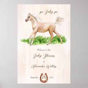 Poster Allez bébé aller courir cheval beige baby shower f