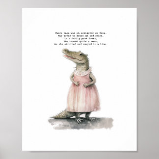 Poster Alligator Art Print - "Alligator in Pink"