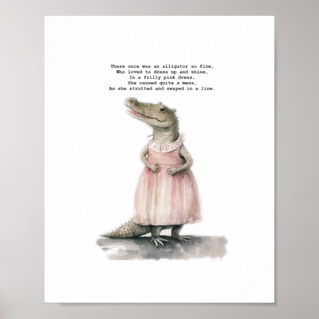 Poster Alligator Art Print - "Alligator in Pink" (Devant)