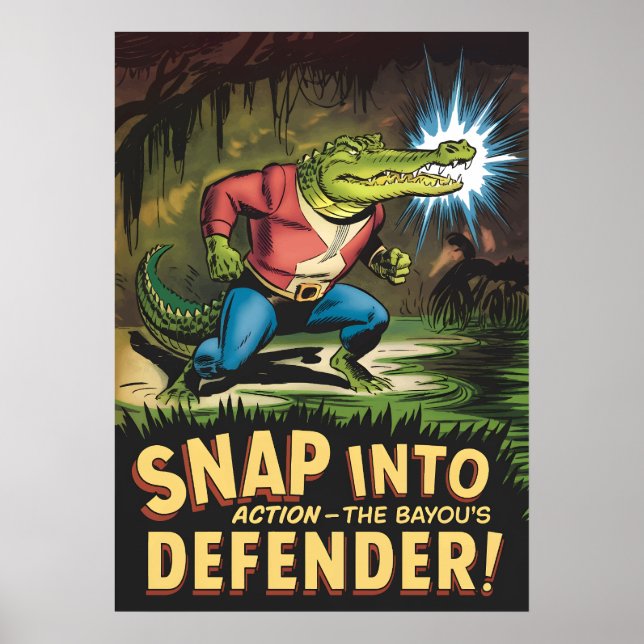 Poster Alligator héroïque Style comique Bayou Defender (Devant)