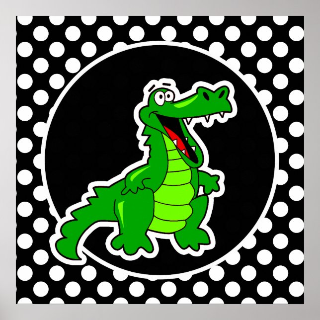 Poster Alligator sur les Pois noirs et blancs (Devant)
