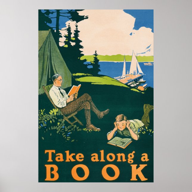 Poster Allons camper et lisons un livre (Devant)