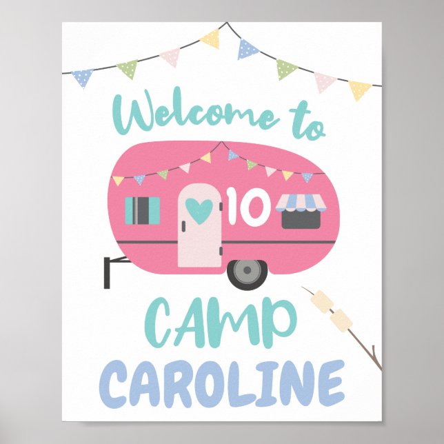 Poster Allons-y Glamping Girly Camp Nom fête d'anniversai (Devant)