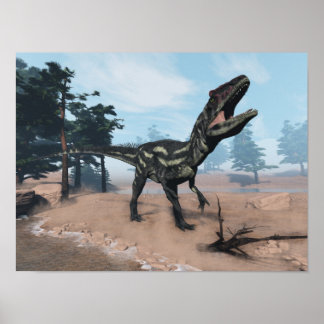 Poster Allosaurus dinosaure rugissement - rendu 3D