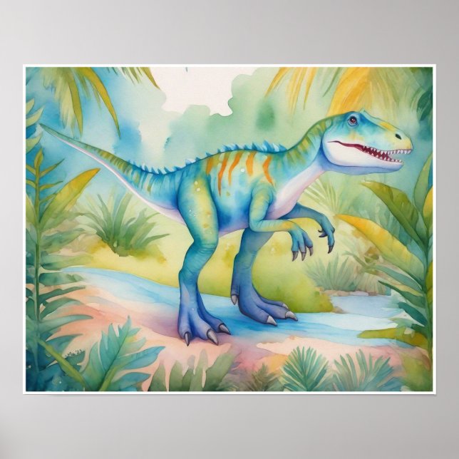 Poster Allosaurus Watercolor Nursery Art (Devant)
