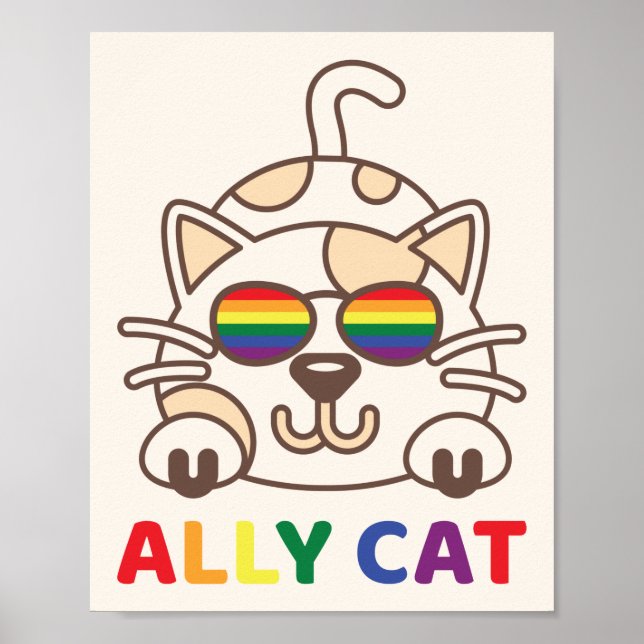 Poster Ally Cat LGBTQ Gay Lesbian Rainbow Pride drapeau (Devant)