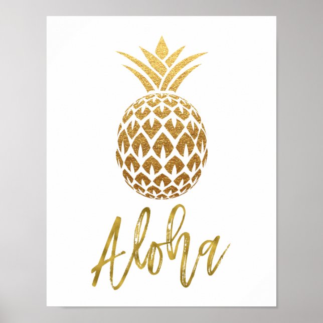 Poster Aloha Aigle Tropical Ananas White et Gold Foil (Devant)