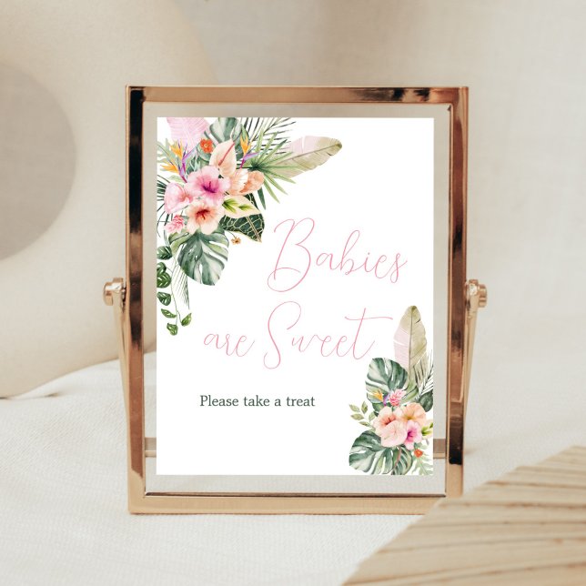 Poster Aloha Baby Baby shower tropical Les bébés sont dou (Luau Hawaiian Girl Baby Shower Babies are Sweet Sign)