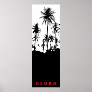 Poster Aloha Blanc Noir Hawaii Palmiers Tropiques Voyage