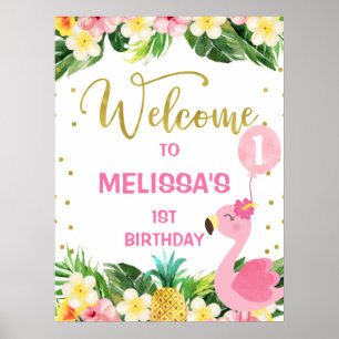 Poster Aloha Floral Folial Flamant rose 1er anniversaire 