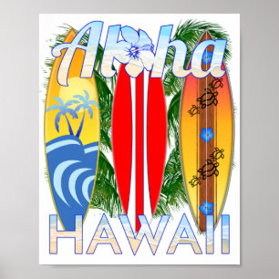 Poster Aloha Hawaii Iles Surf