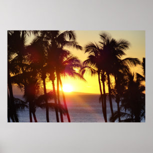 Poster Aloha Hawaii Palmiers Tropiques Coucher de soleil 