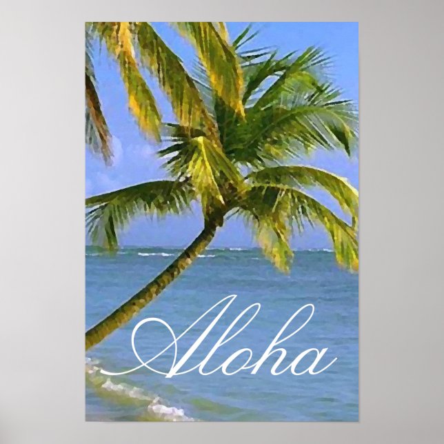 Poster Aloha Hawaiian Palm Trees Tropical Travel (Devant)