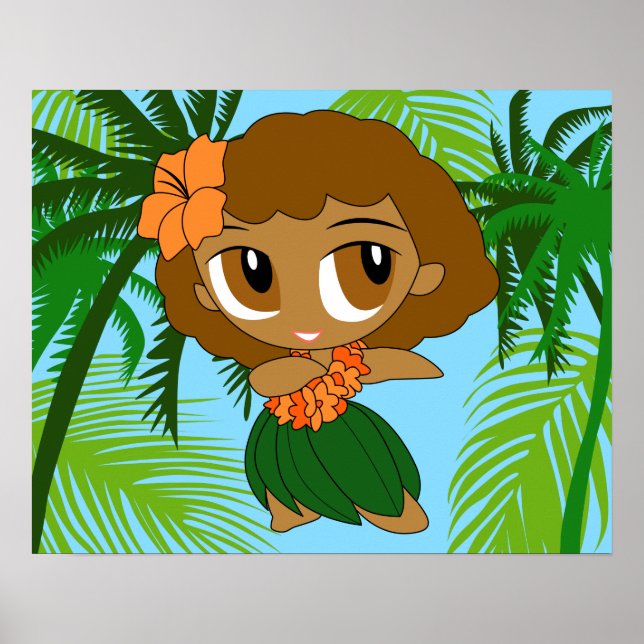 Poster Aloha Honeys Hawaiian Brown cheveux Hula Girl (Devant)