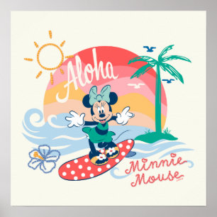 Poster Aloha Minnie Mouse Surf Tropical