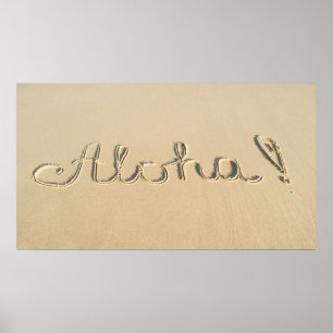 Poster Aloha signe sur le sable de la plage