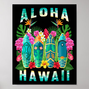 Poster Aloha Surfboard Hawaii Tropical Hawaiian