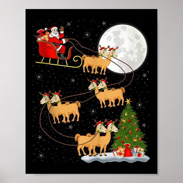 Poster Alpaca Llama Santa Sleigh Flying Funny Magical Chr (Devant)