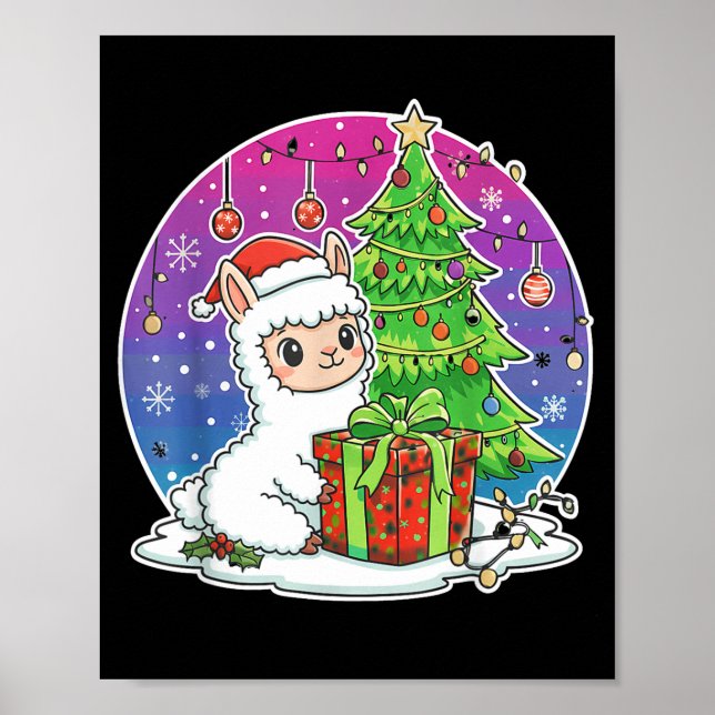 Poster Alpaca Santa Hat Xmas Alpaca Lover Adults Boy Girl (Devant)