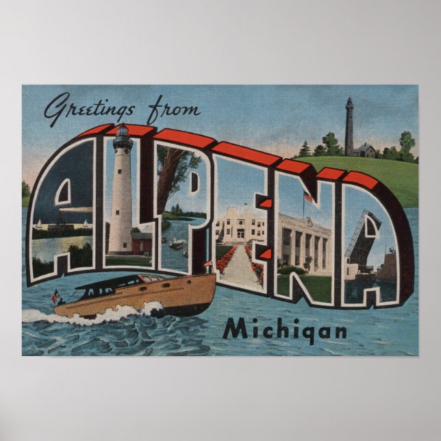 Poster Alpena, Michigan - Scènes de grandes lettres (Devant)