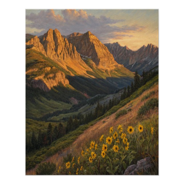Poster Alpenglow Symphony: Golden Peaks Guarding the Sun- (Devant)