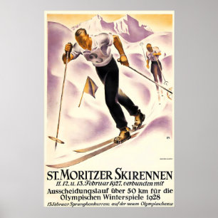Poster Alpes Ski de fond Saint Moritz