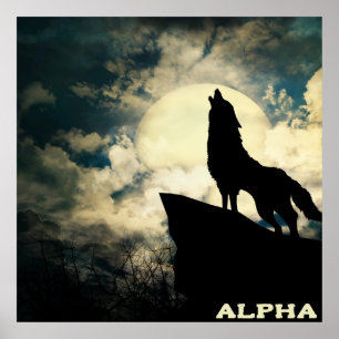 Poster Alpha Wolf Howling À La Pleine lune