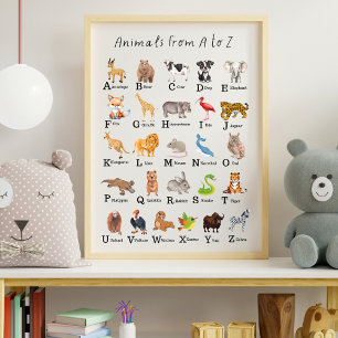 Poster Alphabet Animal A - Z Salle de classe éducative