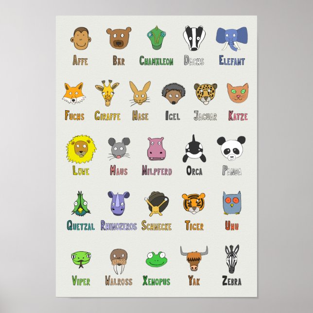 Poster Alphabet animal (allemand) (Devant)