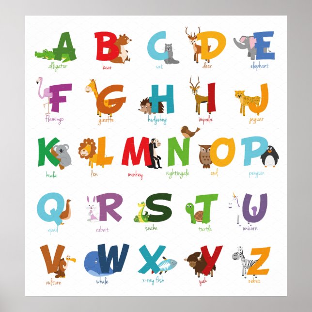 Poster Alphabet animal illustré (Devant)