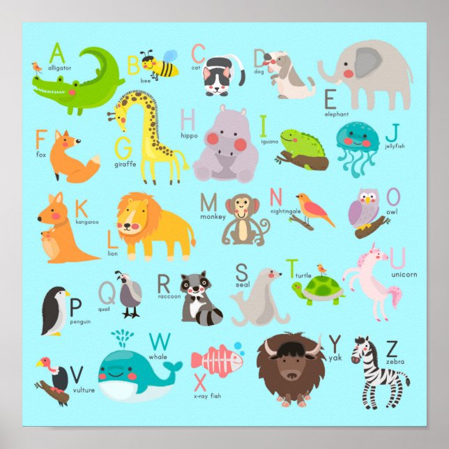Poster Alphabet animal mignon (Devant)